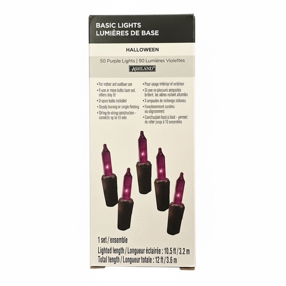 Ashland Purple Halloween Lights 50 Count Indoor Outdoor String Light Set BNIB - Picture 5 of 10